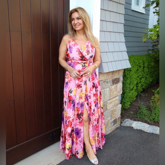 NWT NW Nightway Women’s Long Floral Mock Wrap Dress size 10 - Picture 12 of 15